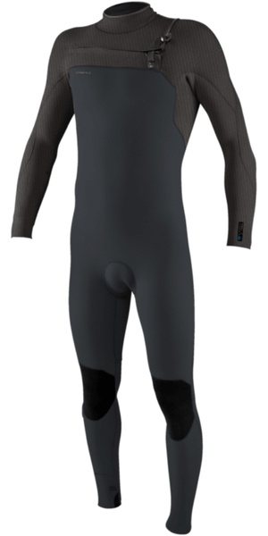 2026 O'Neill Mens Hyperfreak Wind 4/3mm+ Chest Zip Wetsuit 5628 - Tempered Steel / Graphite